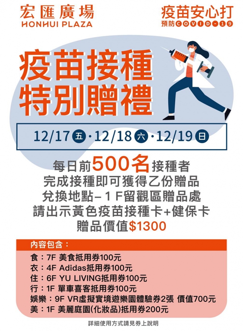 宏匯廣場設機動疫苗接種站 共同防疫祭出千元好禮回潰