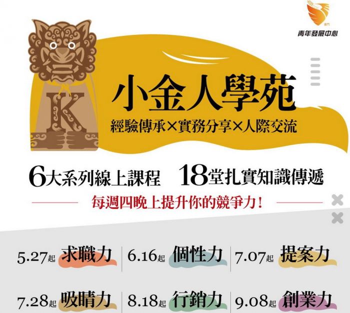 金門縣「小金人線上系列課程」5/27上線 協助青年探索職涯