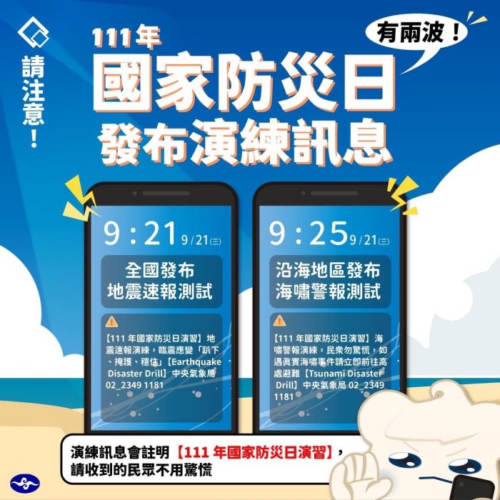 921國家防災日 上萬民眾接獲警報通知