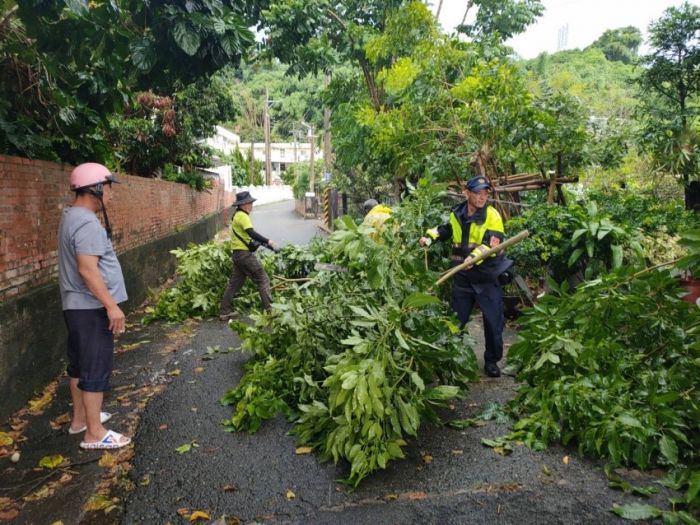 路樹倒塌阻礙通行　林內警冒雨迅速排除
