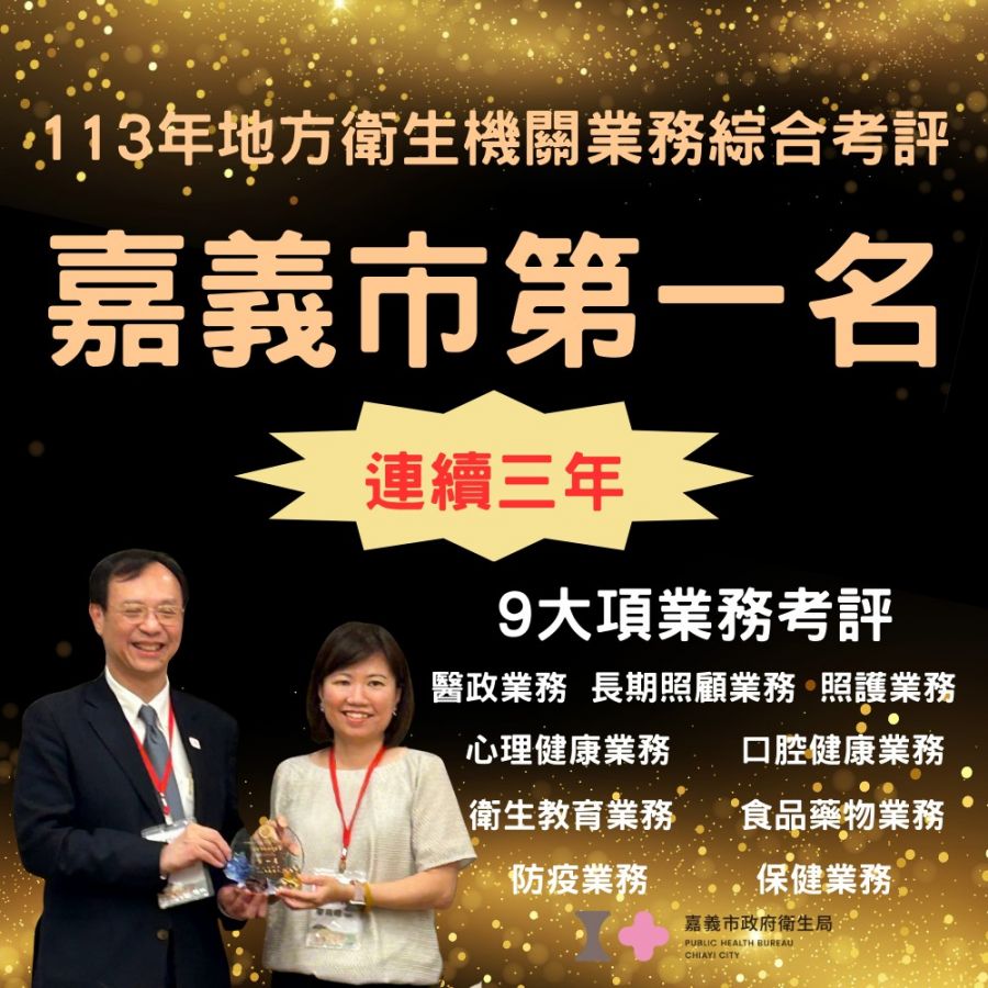 嘉義市再度榮獲地方衛生機關業務綜合考評  第一名佳績