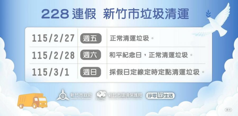二二八和平紀念日3天連假    新竹市垃圾清運不打烊